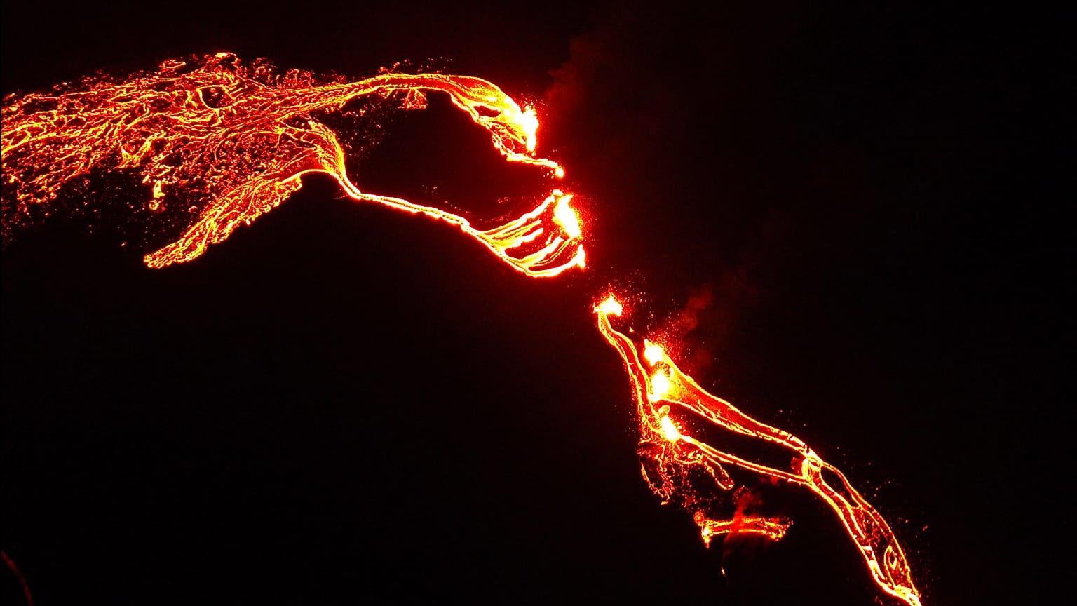 Lava flows from the erupting Fagradalsfjall volcano, 50 km west of the Icelandic capital Reykjavik. March 19, 2021