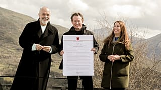 Albanian Prime Minister Edi Rama, Minister of Tourism and Environment Mirela Kumbaro Furxhi and Patagonia CEO Ryan Gellert sign a declaration for the Wild River National Park