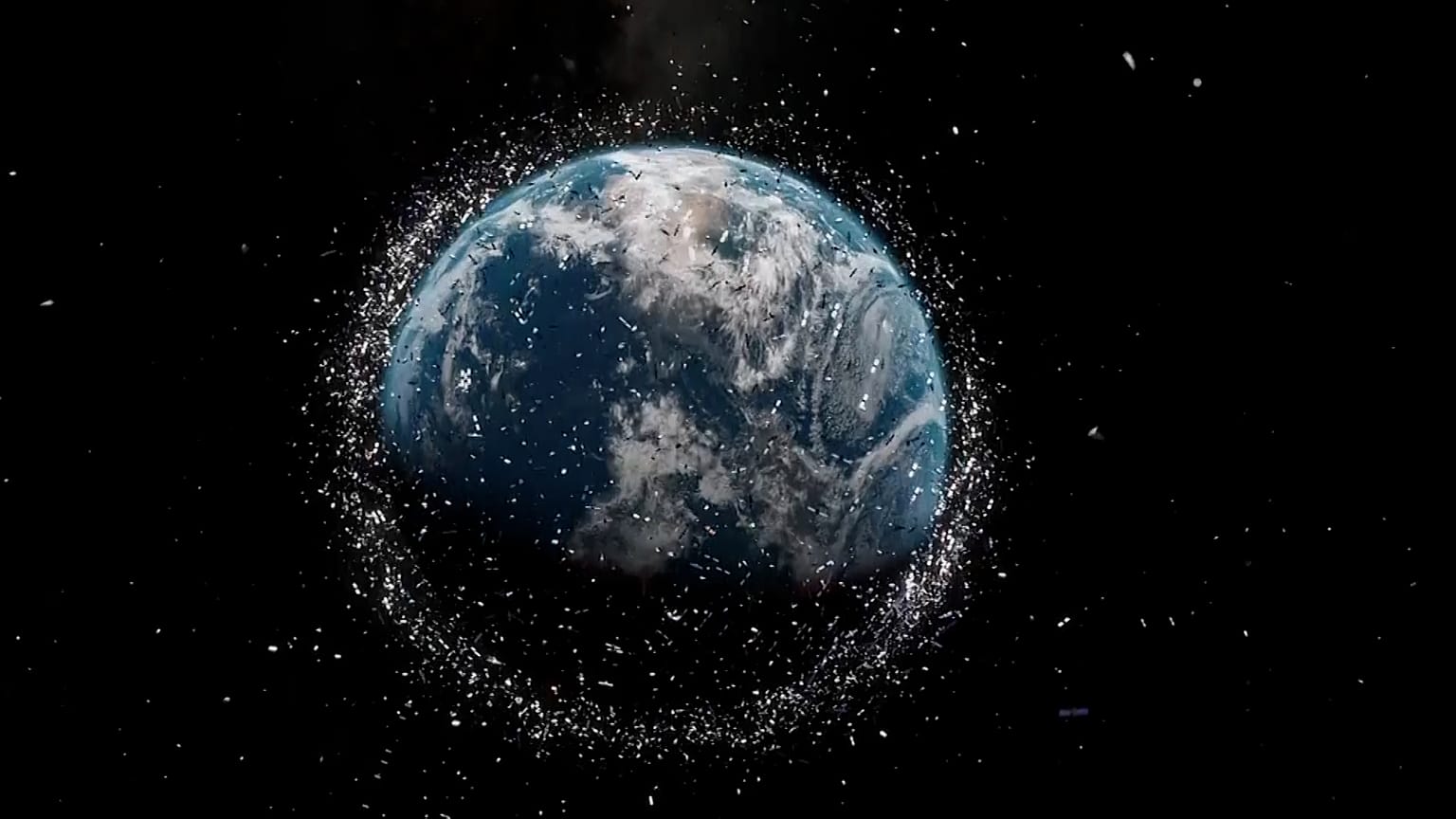 Animation of space debris orbiting Earth
