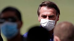 Brazil's President Jair Bolsonaro celebrates his 66th birthday with supporters at the Alvorada Palace