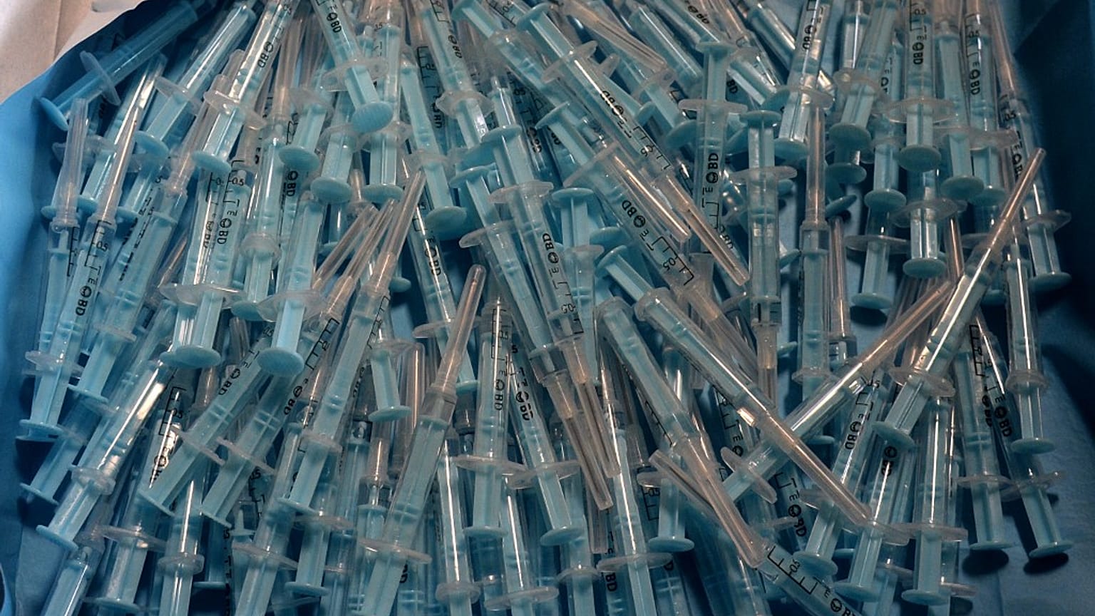 Syringes are pictured at a coronavirus vaccination centre