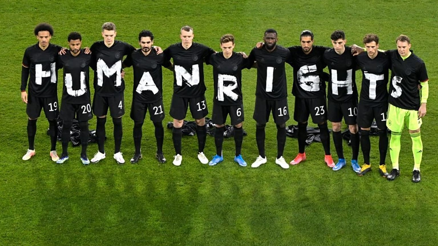 Germany's players pose for a team photo before their FIFA World Cup qualifying match against Iceland.