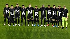 Germany's players pose for a team photo before their FIFA World Cup qualifying match against Iceland.