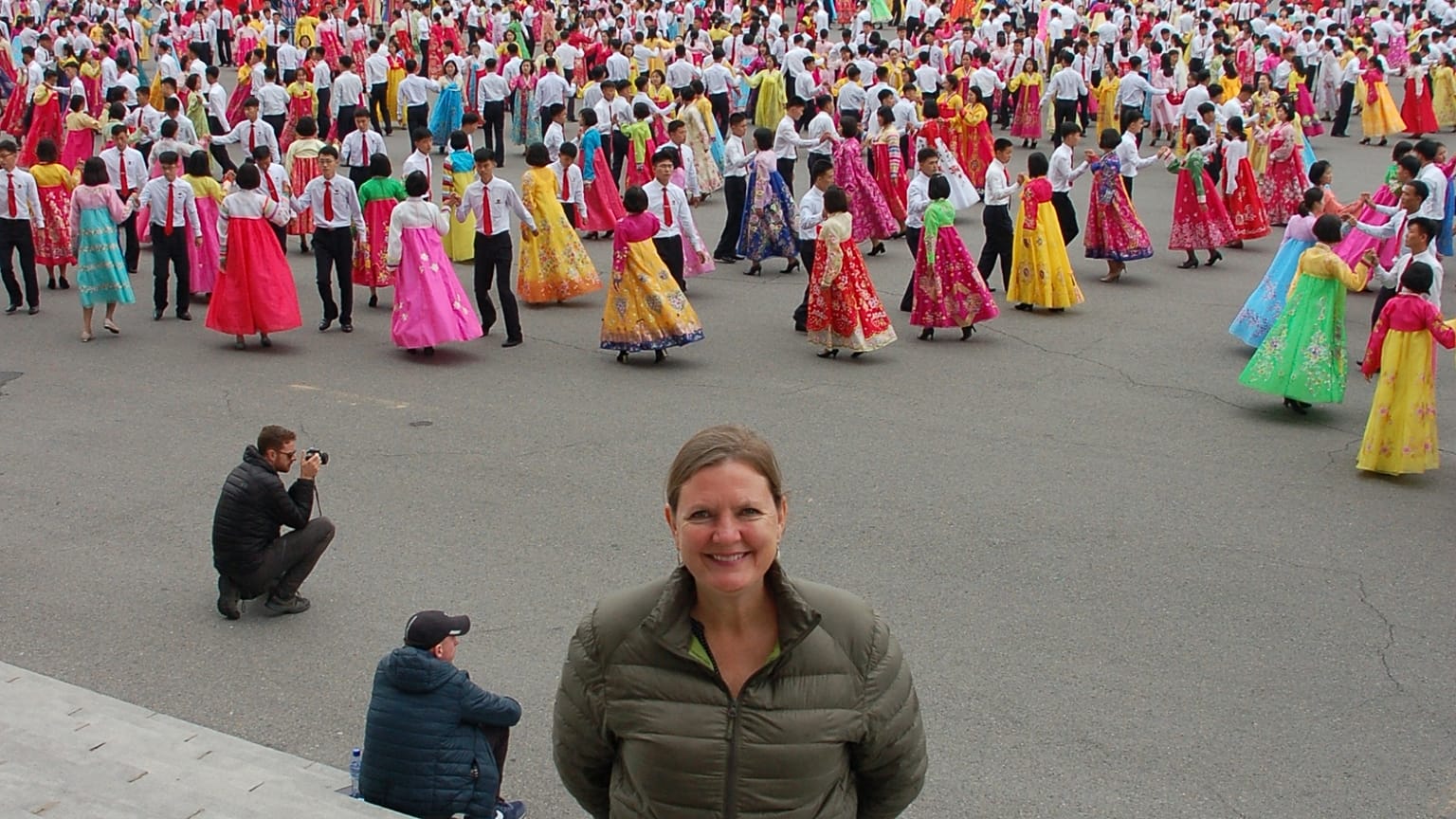 Lisa Jackson at a mass dance in Pyongyang, North Korea