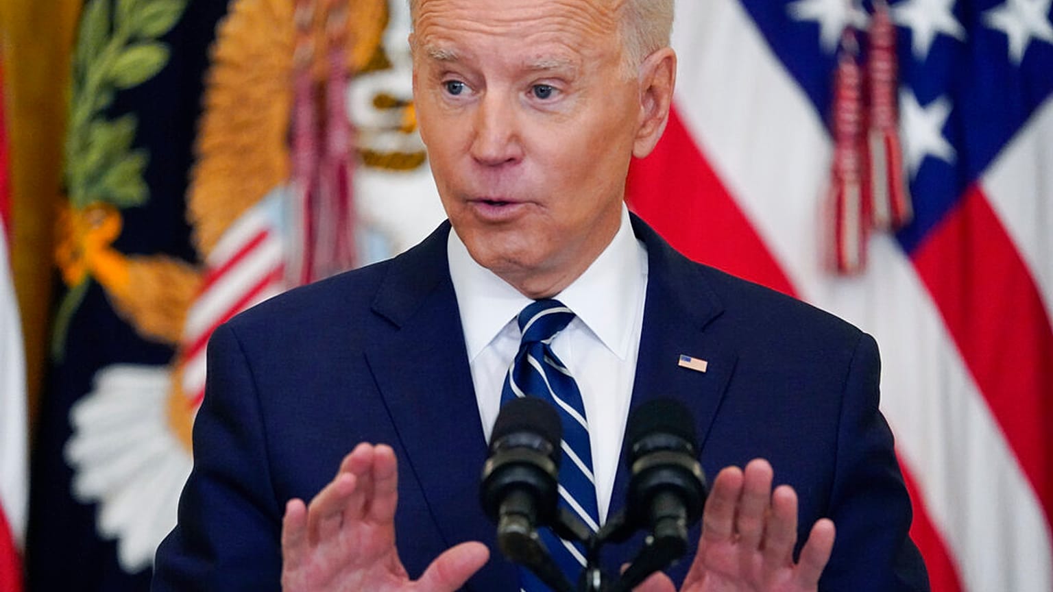 President Joe Biden speaks during a news conference in the East Room of the White House, Thursday, March 25, 2021, in Washington. (AP Photo/Evan Vucci)