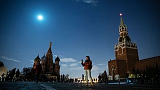 Moscow's Red Square lit only by the moon after the lights turned off for one hour to mark Earth Hour