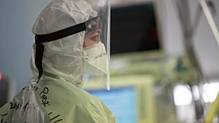 A nurse looks at a monitor in the COVID Intensive Care Unit of the San Filippo Neri hospital in Rome.