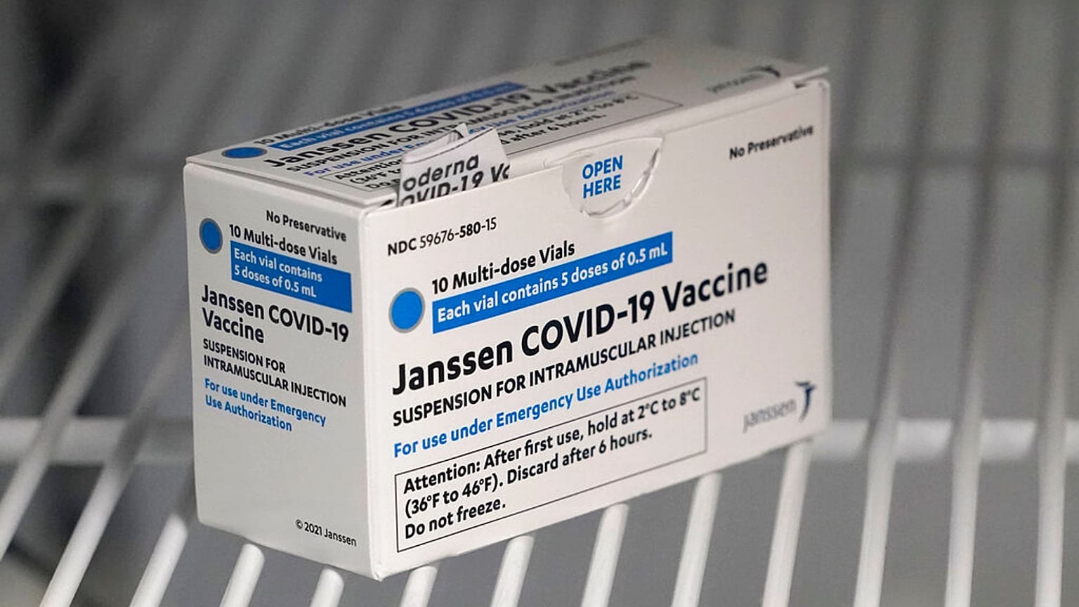 Eine Packung des Johnson&Johnson-Impfstoffs in der Yakima Valley Farm Workers Clinic in Toppenish, Wash., 25.03.2021