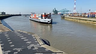 Boat arriving at Antwerp harbour