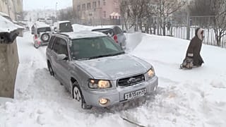 بارش برف بهاری در ماگادان در شرق روسیه