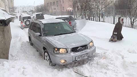 Spring snow in Magadan