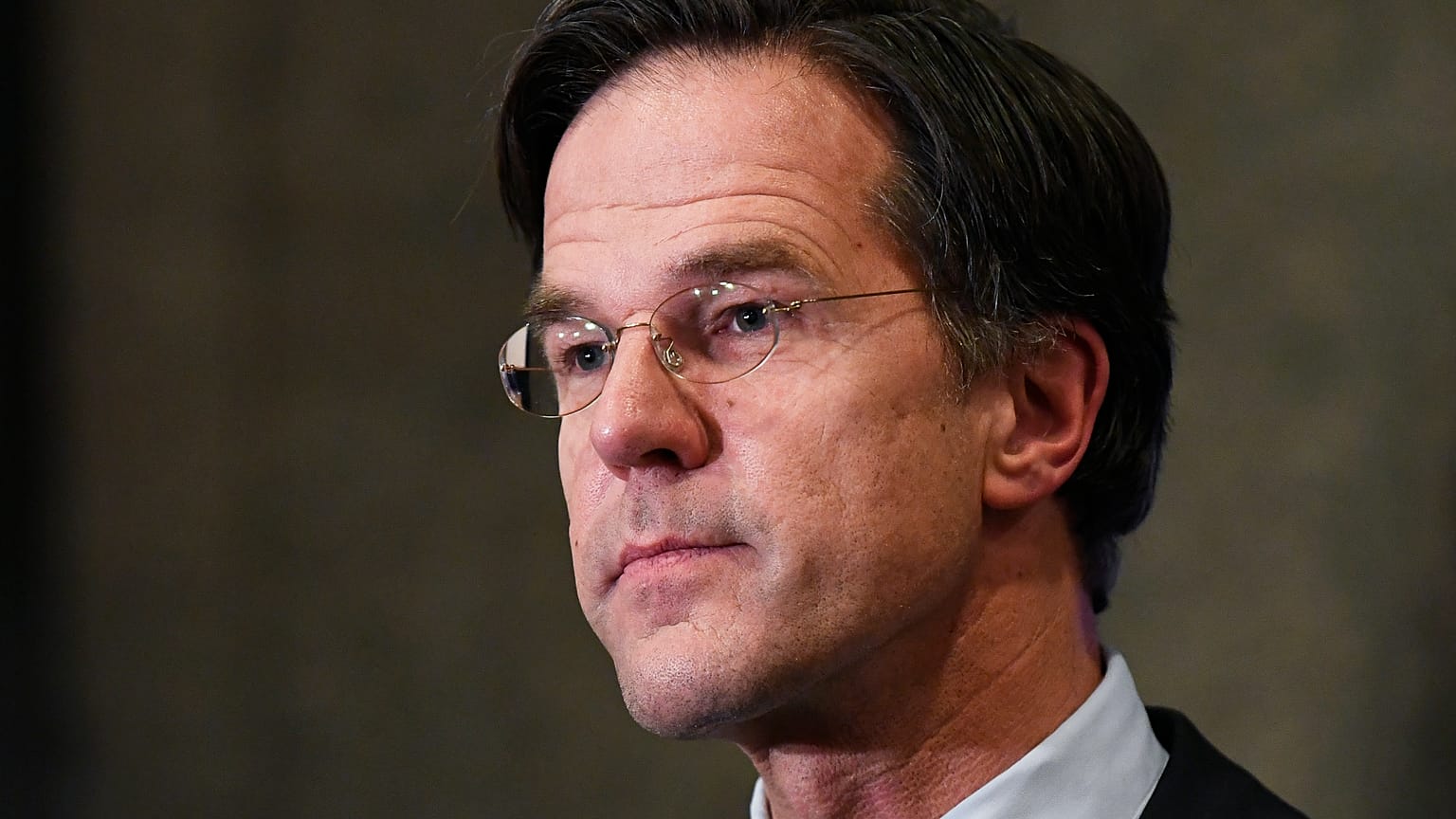 Dutch caretaker Prime Minister Mark Rutte speaks with the media following exit polls in the general election in The Hague, Netherlands, March 17, 2021.