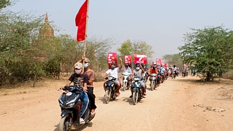Motorbike protest in Mandalay against coup