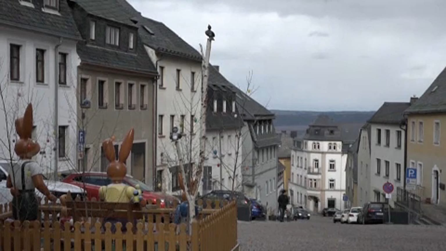 Village street In eastern Germany - the small town of Augustusburg