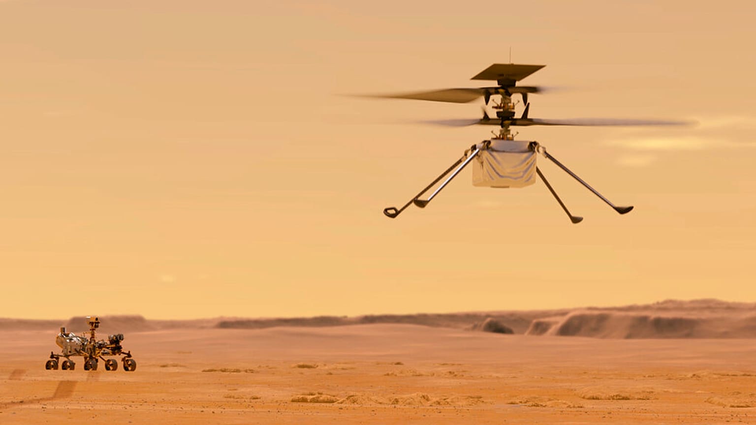 Illustration der NASA von Helikopter Ingenuity, der auf dem Mars fliegen soll