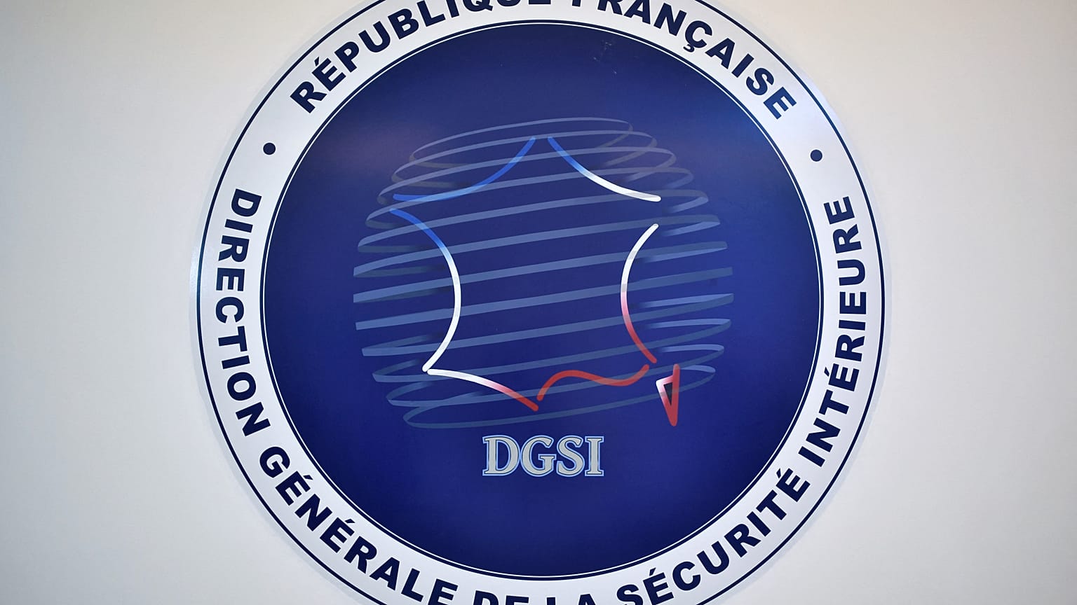 A picture shows the logo of the French General Directorate for Internal Security at its headquarters in Paris on August 31, 2020. 