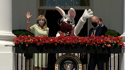 Joe and Jill Biden pose with the Easter bunny