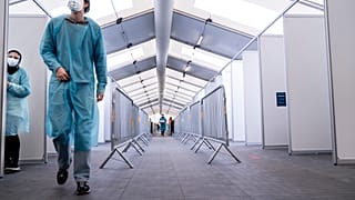 A view of the new COVID-19 center for rapid tests in Faelledparken, Copenhagen, Monday, March 29, 2021.