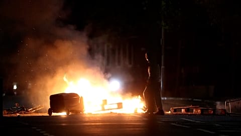 Another night of violence on the streets of Belfast, with people setting fires