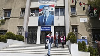 مدخل مستشفى المواساة بالعاصمة دمشق حيث يتوجه من يشتبه بإصابته بكوفيد-19، 31 مارس 2021.