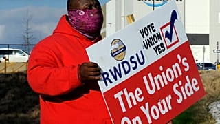 Un líder sindical durante la campaña de apoyo al referéndum