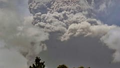 Plumes of ash rise from the La Soufriere volcano as it erupts on the eastern Caribbean island of St. Vincent, as seen from Chateaubelair, April 9, 2021.