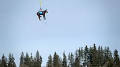 A horse is being airlifted by Swiss army force helicopter. The scientific project aims at rapidly evacuating injured horses to a medical veterinary infrastructure