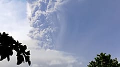 Plume of smoke from La Soufriere during second eruption as seen from Belle Isle