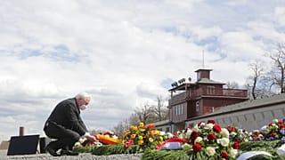 Bundespräsident Frank-Walter Steinmeier bei der Kranzniederlegung im KZ Buchenwald