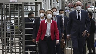 European Commission President Ursula von der Leyen and EU Council President Charles Michel after talks with Turkey's President