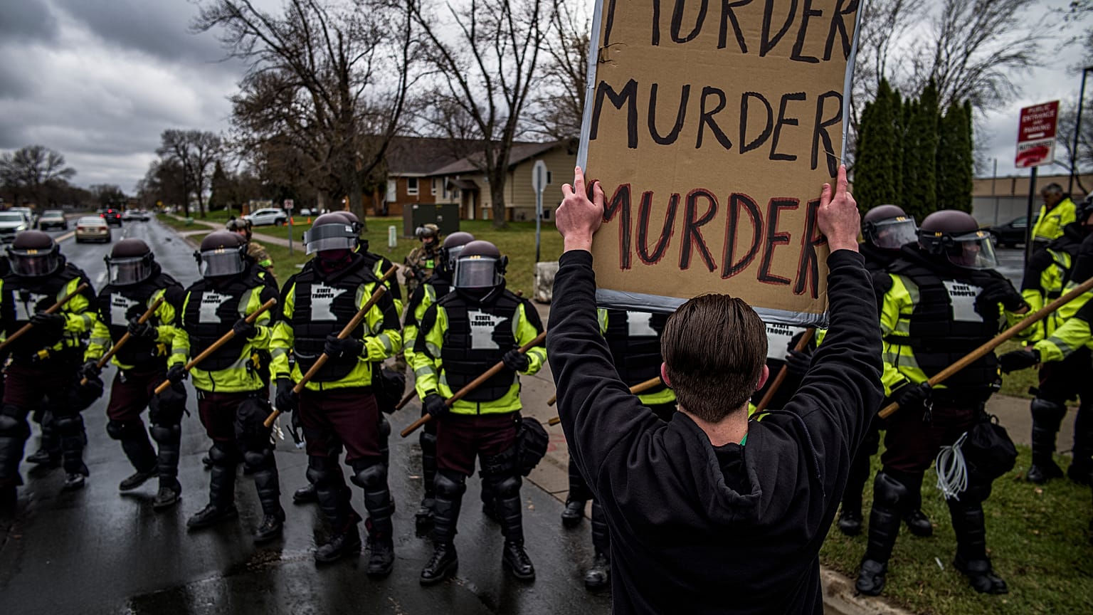 Protesters confronted police over the shooting death of Daunte Wright at a rally at the Brooklyn Center Police Department in Brooklyn Center, Minn., Monday, April 12, 2021.