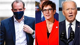İngiltere Dışişleri Bakanı Dominic Raaab (en solda) ABD ve Almanya'nın ardından Afganistan'daki askeri varlıklarını çekeceğini açıkladı.