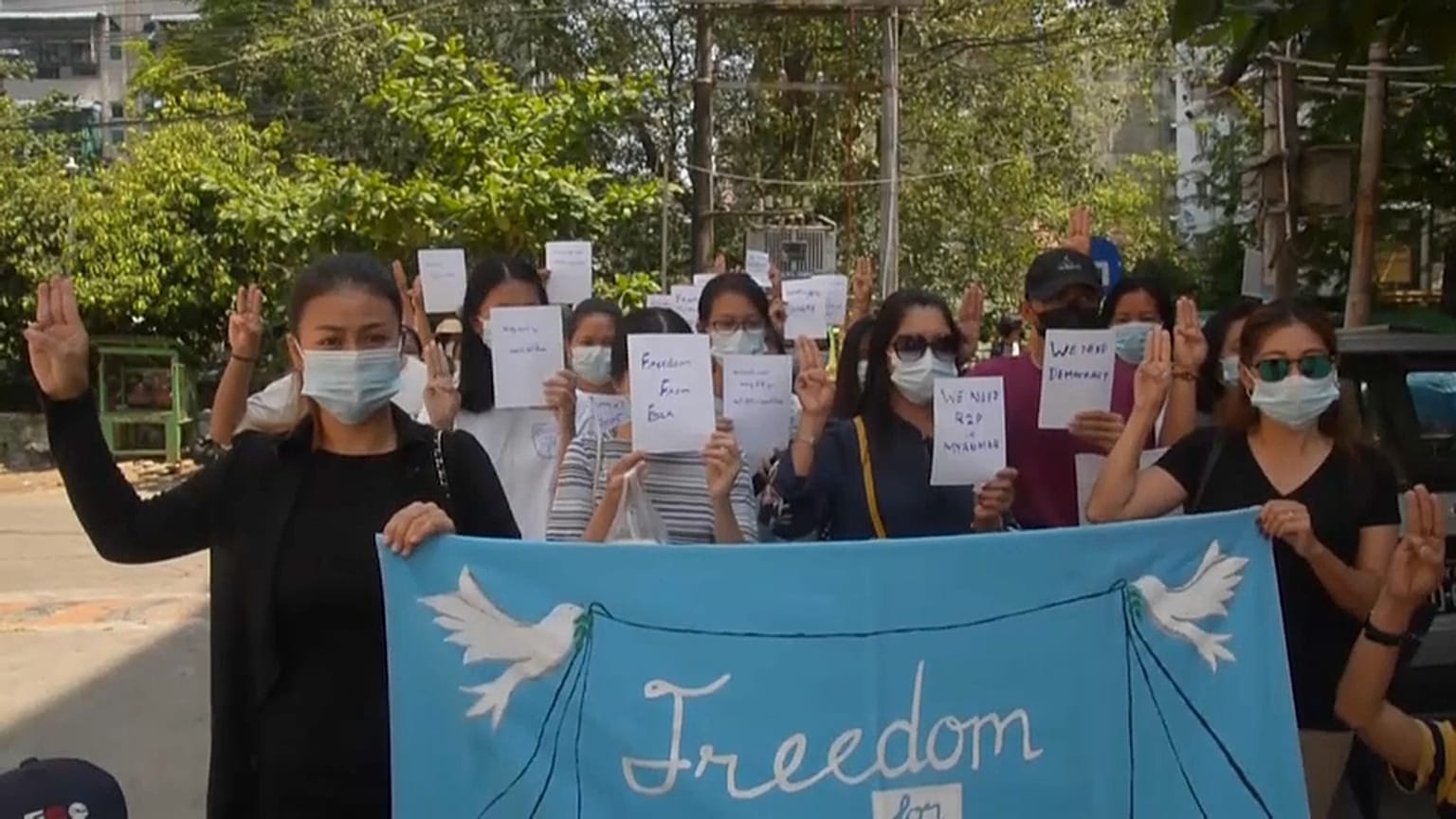 Anti-coup protesters gathering at Ahlone township