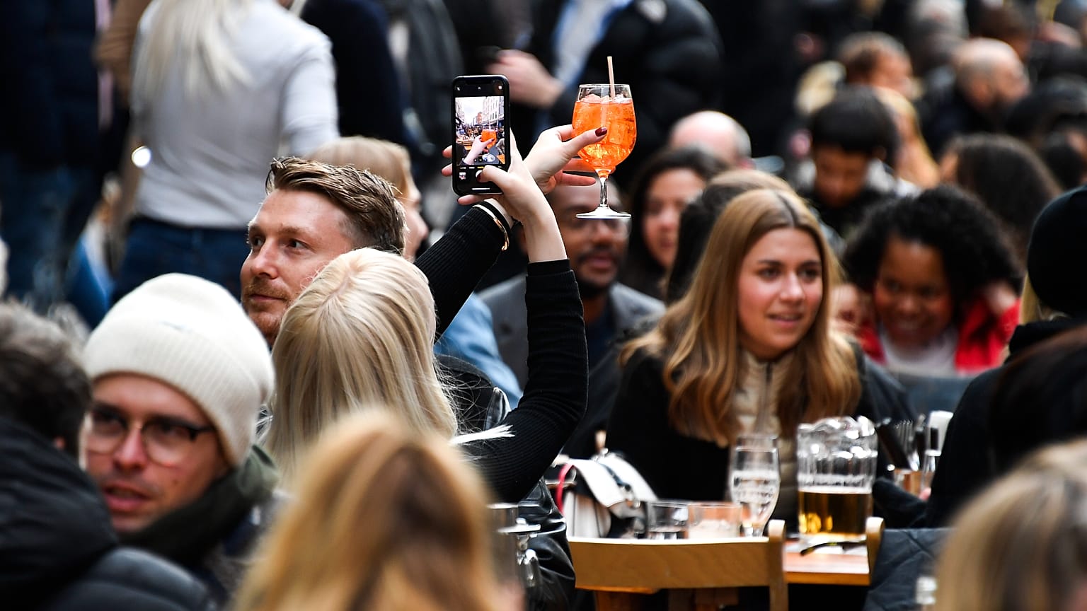 Soho, London, on the day some of England's coronavirus lockdown restrictions were eased by the British government, Monday, April 12, 2021. 