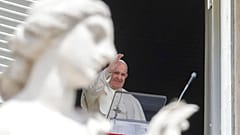 Pope Francis delivers his blessing to crowds St. Peter's Square at the Vatican on Sunday, April 18, 2021