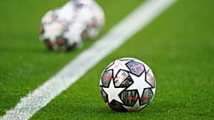 The Official UEFA Champions League match balls are on display ahead of the Champions League quarter final second leg soccer match between Liverpool and Real Madrid at Anfield 