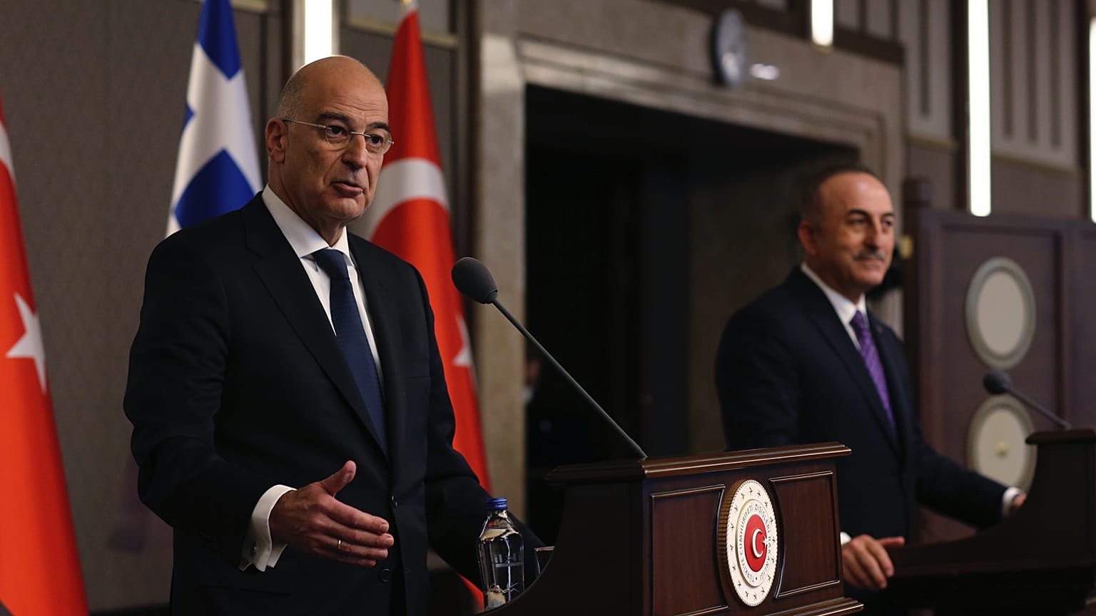 Yunanistan Dışişleri Bakanı Nikos Dendias ile Türkiye Dışişleri Bakanı Mevlüt Çavuşoğlu