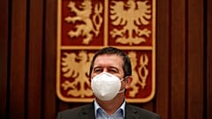Czech Republic's Foreign Minister Jan Hamacek addresses media after Czech diplomats and their families arrive at the Vaclav Havel airport in Prague, Czech Republic.