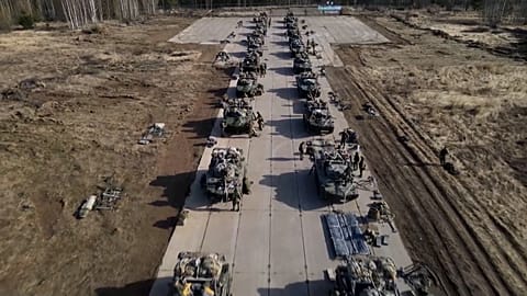 Military vehicles at the training ground.