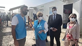 UNHCR’s Assistant High Commissioner for Protection, Gillian Triggs, visits the Pournara First Reception Centre,  Cyprus.