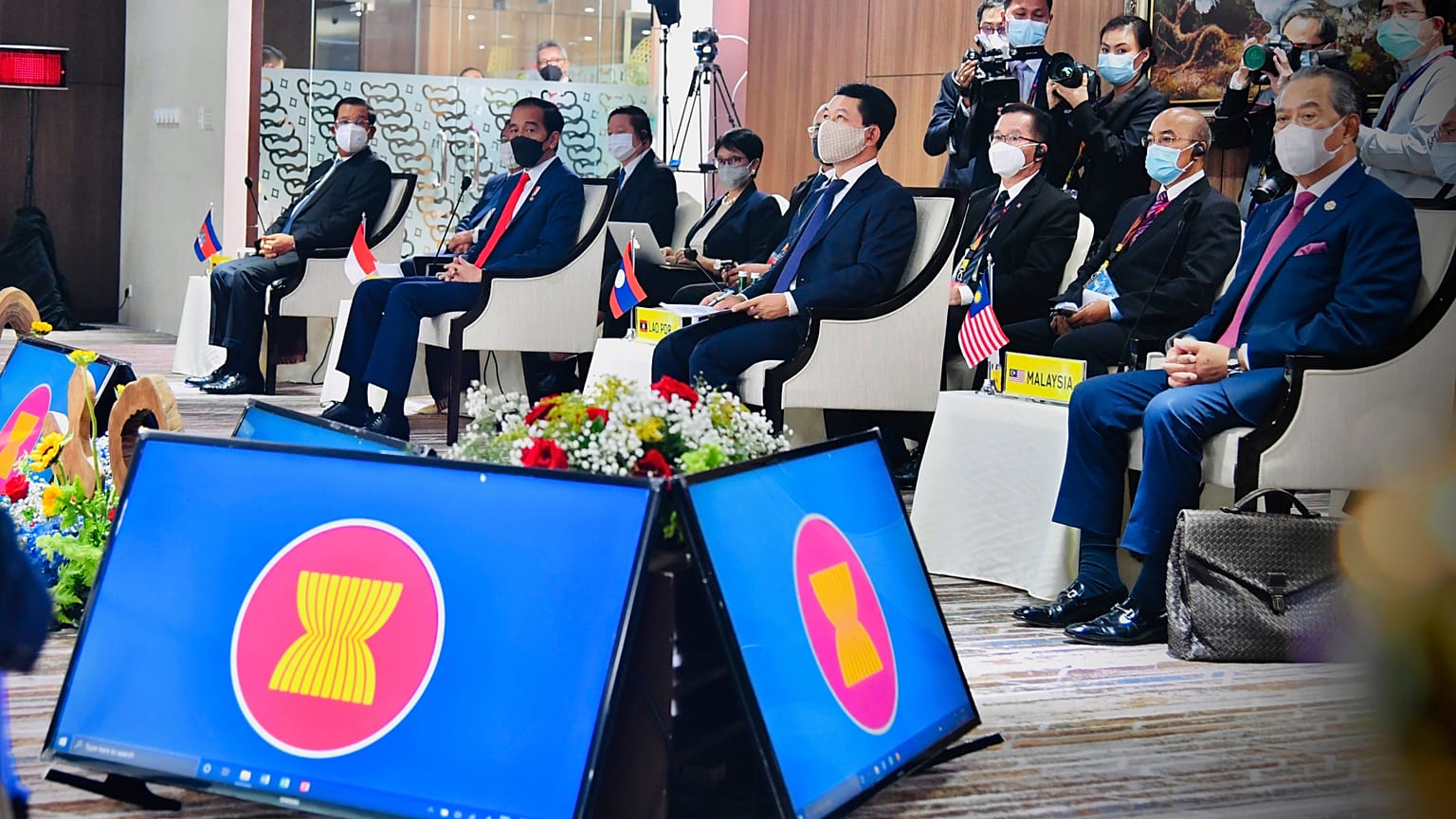 Reunión en la Secretaría de la ASEAN en Yakarta, Indonesia, el sábado 24 de abril de 2021. 