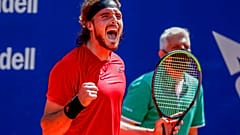 Stefanos Tsitsipas of Greece celebrates his victory over Jannik Sinner of Italy during a semi final Godo tennis tournament in Barcelona