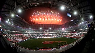 ألعاب نارية بعد المباراة النهائية لكأس العالم للأندية في استاد المدينة التعليمية في مدينة الريان القطرية.