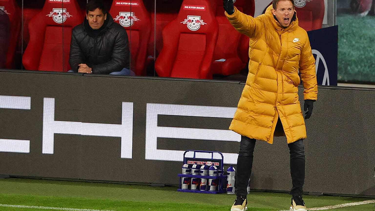 Leipzig's head coach Julian Nagelsmann reacts during the German Bundesliga match between RB Leipzig and TSG 1899 Hoffenheim in Leipzig, April 16, 2021.