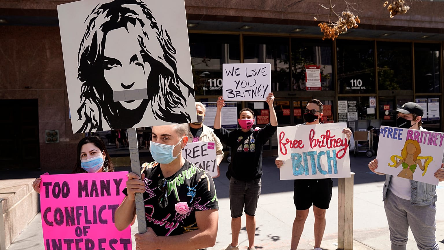 Britney Spears fans gather outside a court hearing concerning the pop singer's conservatorship