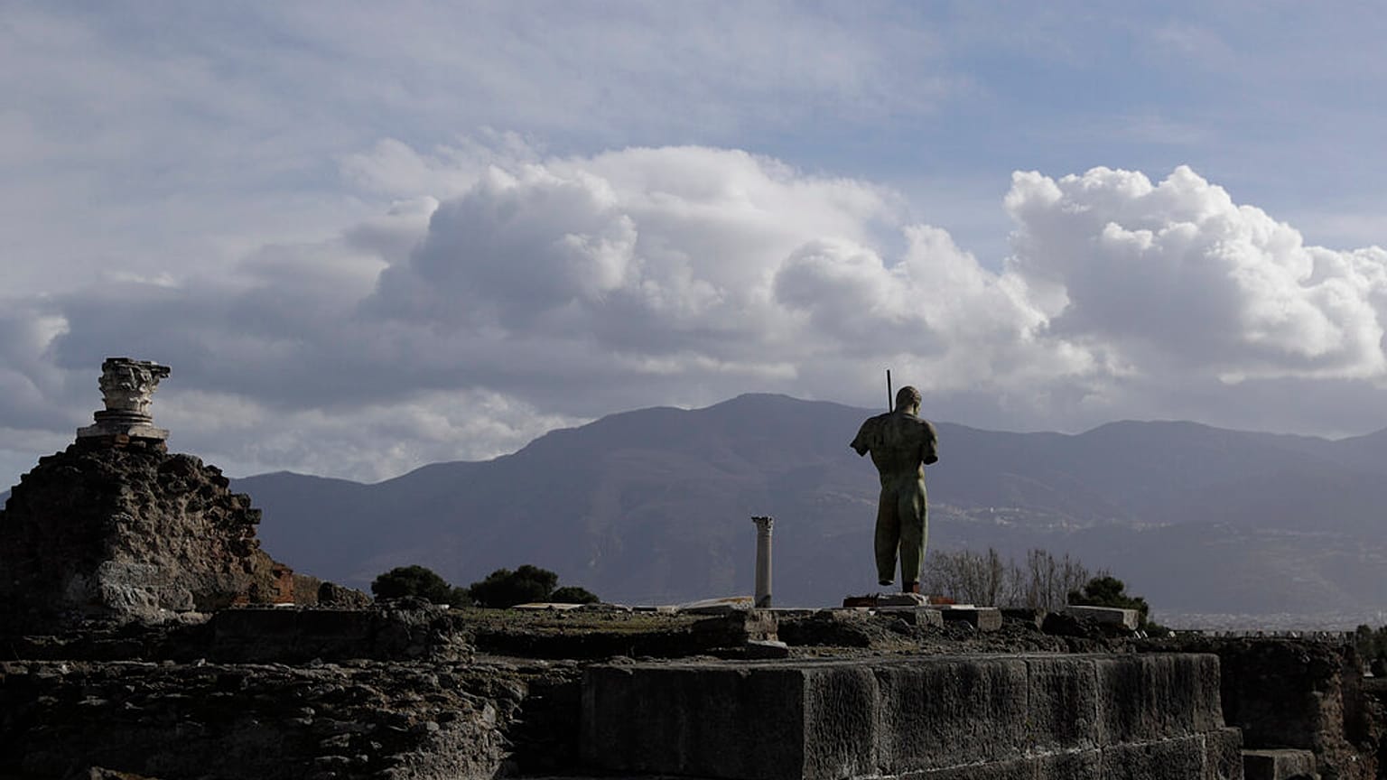 A partial view of the archeological site of Pompeii during the inauguration of the museum Antiquarium, in Pompeii, southern Italy, Monday, Jan. 25, 2021.