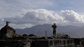 A partial view of the archeological site of Pompeii during the inauguration of the museum Antiquarium, in Pompeii, southern Italy, Monday, Jan. 25, 2021.