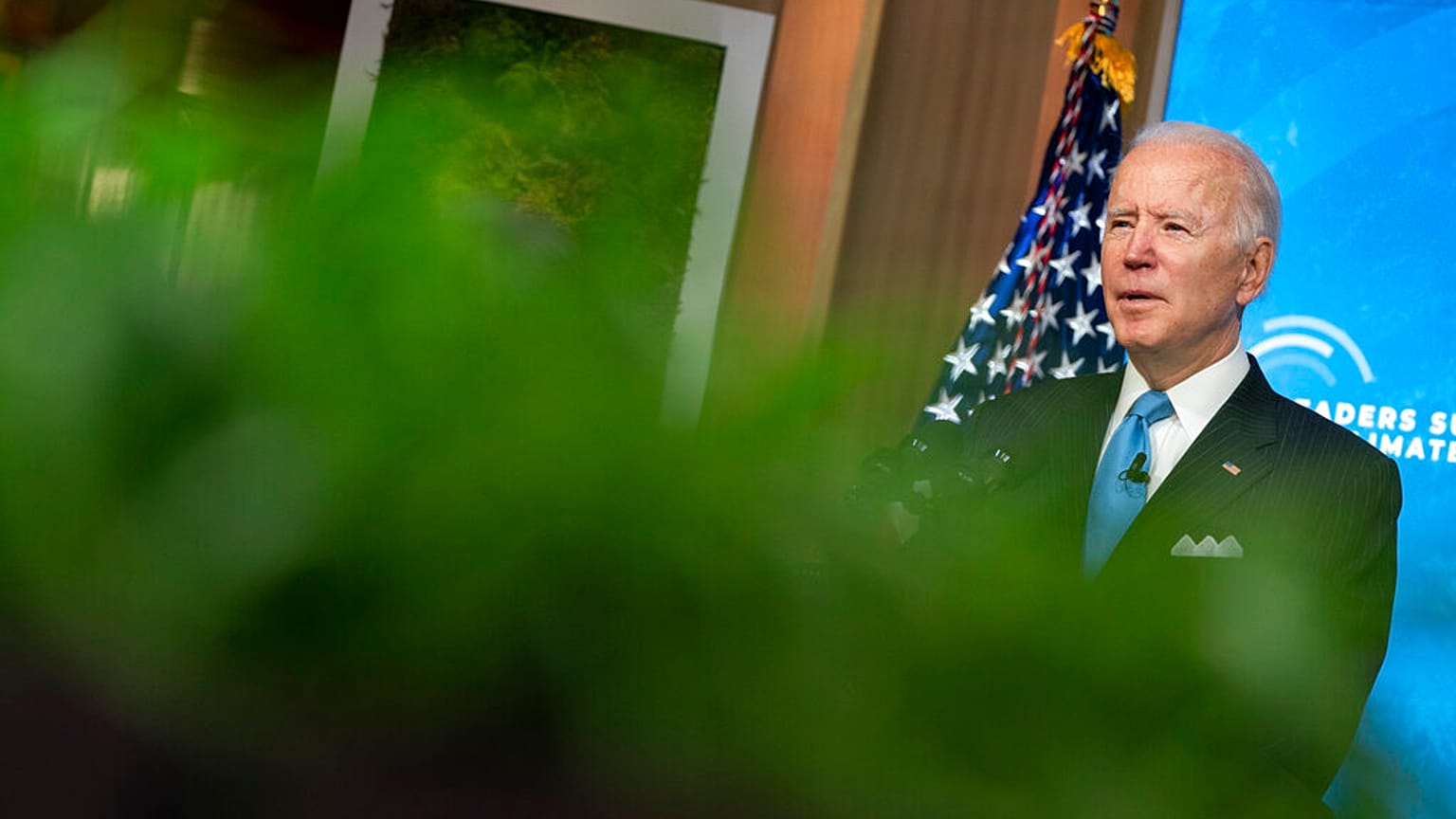 President Joe Biden speaks to the virtual Leaders Summit on Climate, from the East Room of the White House, Friday, April 23, 2021, in Washington. 