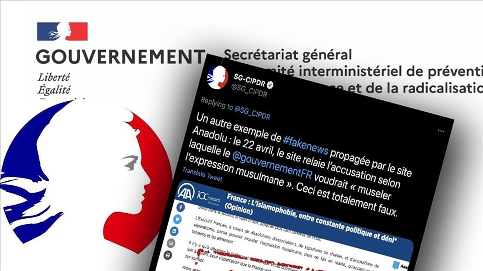 تغريدة علي حساب الأمانة العامة للجنة المشتركة بين الوزارات الفرنسية لمنع الجريمة والتطرف 