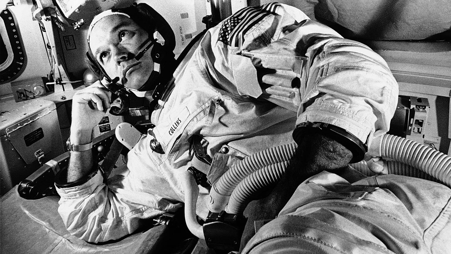  In this June 19, 1969 file photo, Apollo 11 command module pilot astronaut Michael Collins takes a break during training for the moon mission, in Cape Kennedy, Fla.